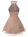 Beige 1940er Herz Netz Halter Kleid