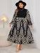 [Übergröße] Schwarz 1950er Geometrischer Patchwork Kleid