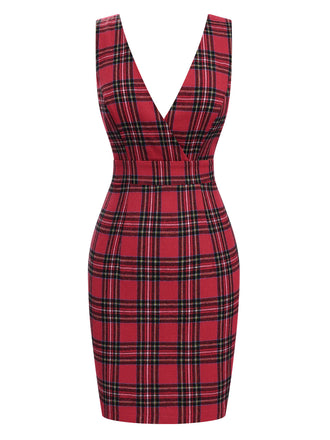 Rot 1960er Tartan Plaids Straps Kleid