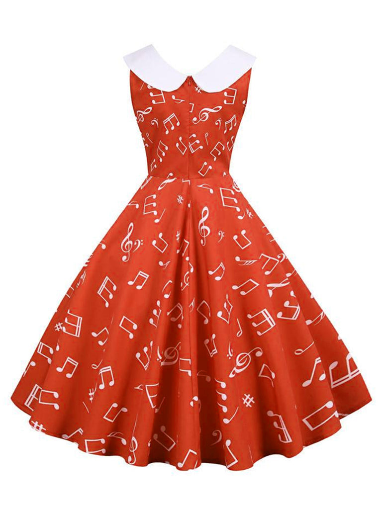 Rot 1950er Musiknoten Swing Kleid