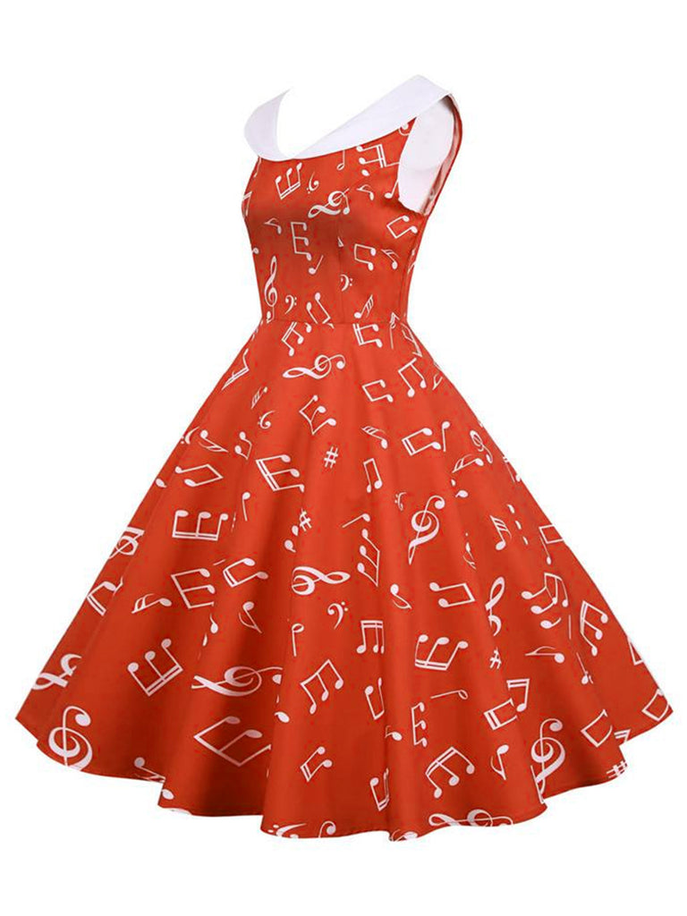 Rot 1950er Musiknoten Swing Kleid