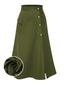 Olive Grün 1940er Knöpfen Schlitz Rock