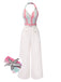 1950er Halter Starfish Bunt Streifen Gürtel Jumpsuit