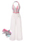 1950er Halter Starfish Bunt Streifen Gürtel Jumpsuit