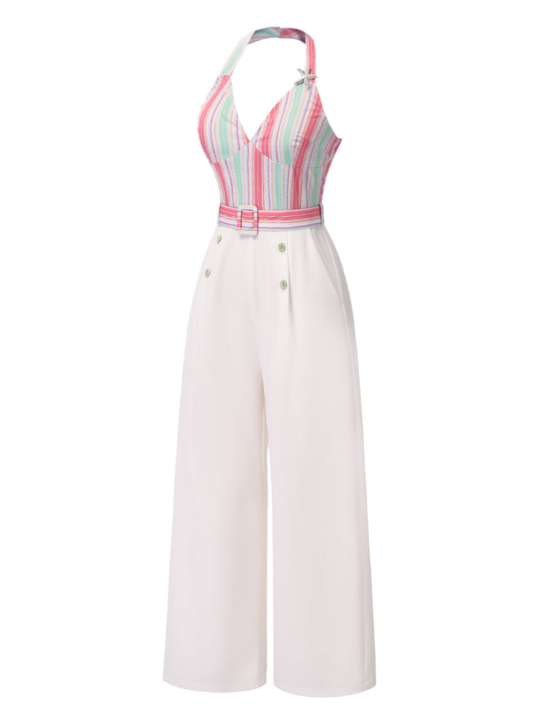 1950er Halter Starfish Bunt Streifen Gürtel Jumpsuit