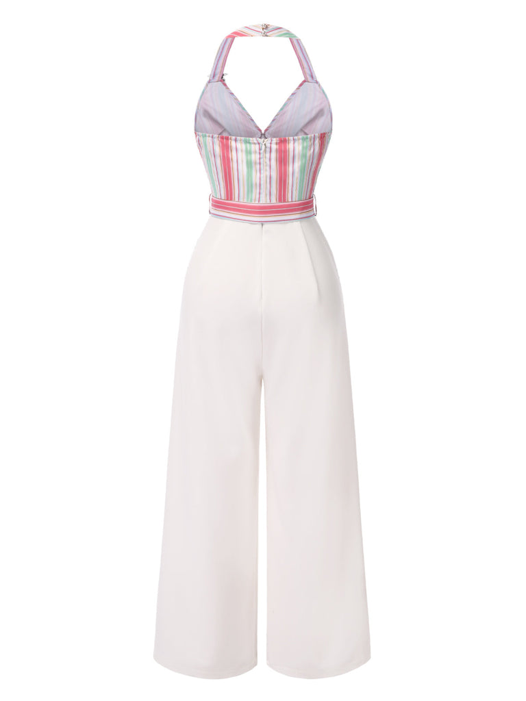 1950er Halter Starfish Bunt Streifen Gürtel Jumpsuit