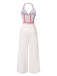 1950er Halter Starfish Bunt Streifen Gürtel Jumpsuit