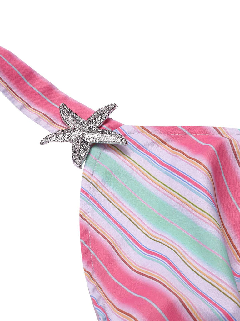 1950er Halter Starfish Bunt Streifen Gürtel Jumpsuit