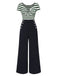Blau 1950er Hohl Bogen Streifen Patchwork Jumpsuit