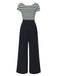 Blau 1950er Hohl Bogen Streifen Patchwork Jumpsuit