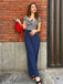 Blau 1950er Hohl Bogen Streifen Patchwork Jumpsuit
