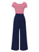 Blau 1950er Hohl Bogen Streifen Patchwork Jumpsuit