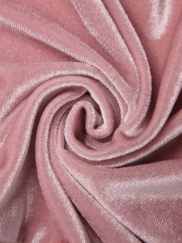 Rosa 1960er Samt Puffärmel Gürtel Kleid