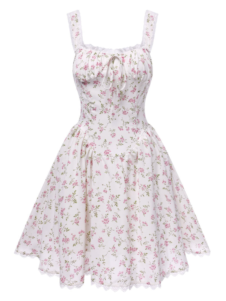 Weiß 1940er Spitze Blumen Kleid