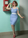 Blau 1960er Halter Eine Schulter Plaid Bleistift Kleid
