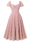 [Vorverkauf] Rosa 1950er Solide Spitze Herzförmiger Hals Kleid