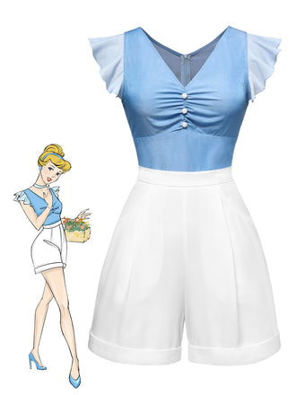 Blau 1940er Aschenputtel Rüschen Romper