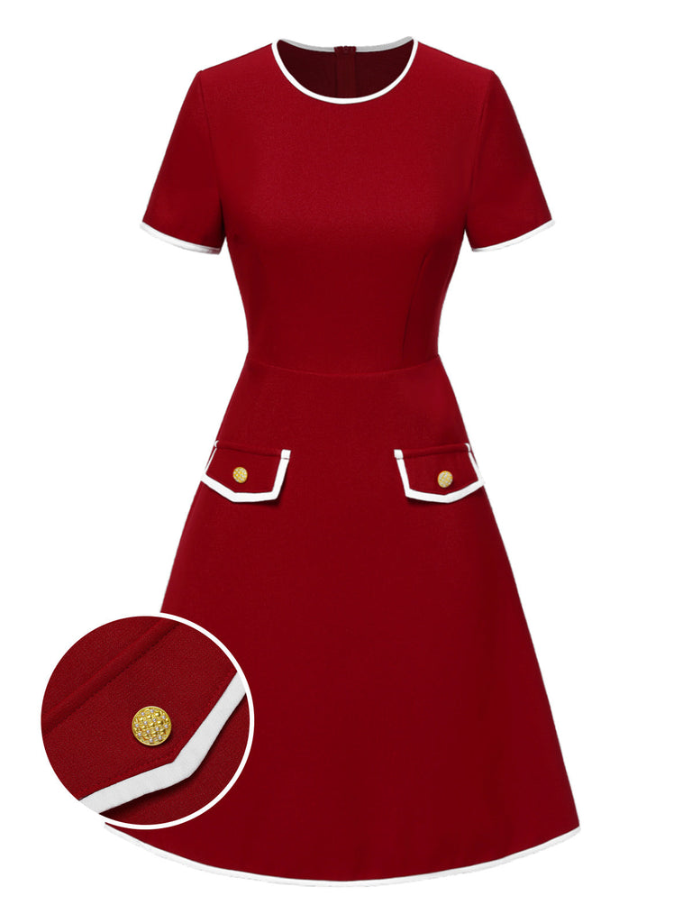 Rot 1960er Solide Tasche Kleid