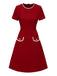 Rot 1960er Solide Tasche Kleid