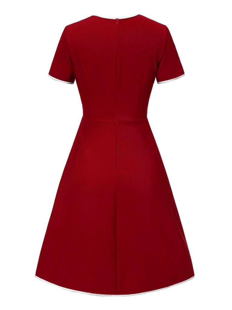 Rot 1960er Solide Tasche Kleid