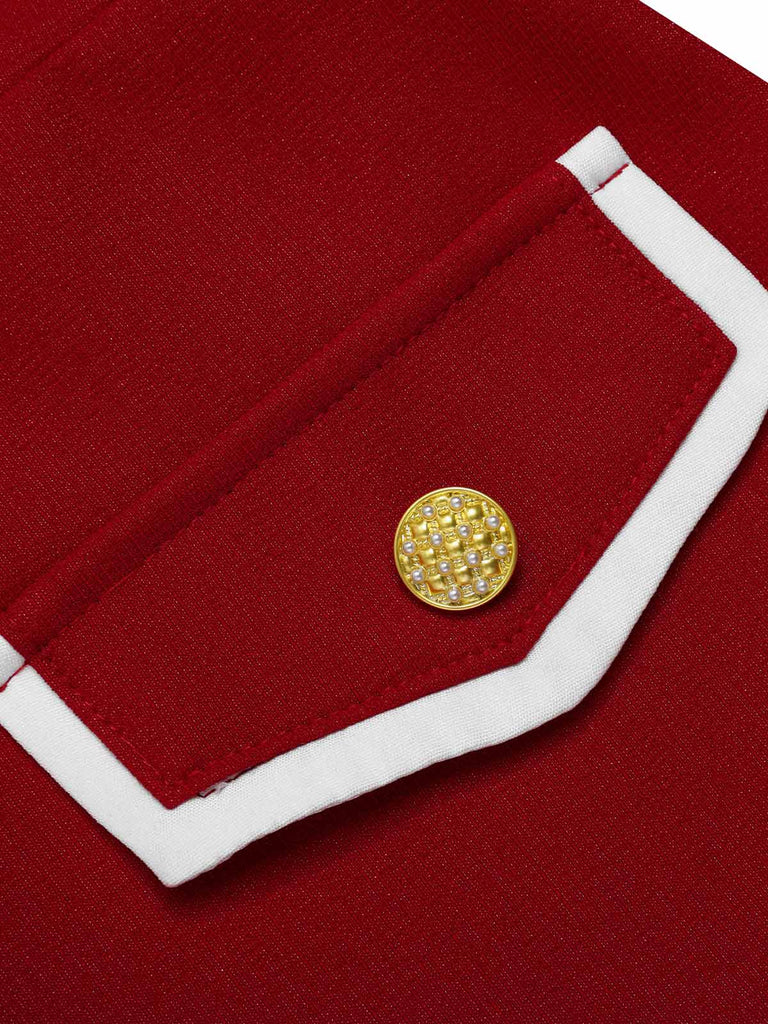 Rot 1960er Solide Tasche Kleid