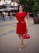 Rot 1960er Solide Tasche Kleid