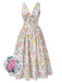 Multicolor 1950er Tief V-Ausschnitt Antiquität Blumen Kleid