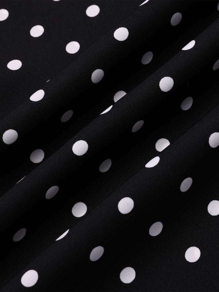 Schwarz 1930er Träger Polka Dots Meerjungfrauen Kleid