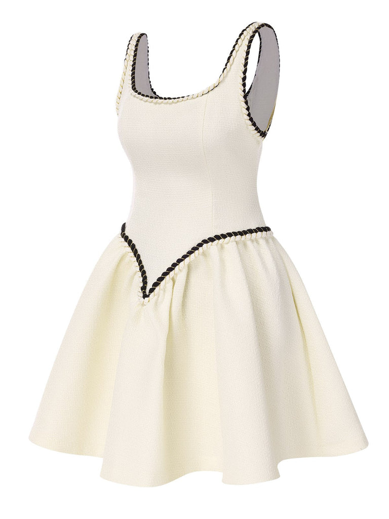 Weiß 1950er Binden Tweed Skater Kleid