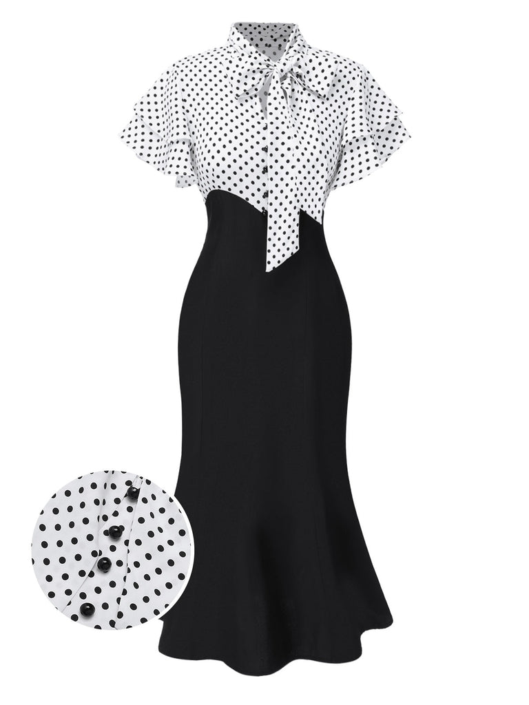 [Vorverkauf] Rot 1930er Dots Krawattenhals Meerjungfrauen Kleid