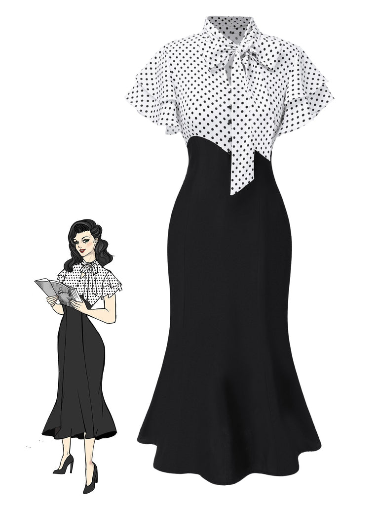 [Vorverkauf] Rot 1930er Dots Krawattenhals Meerjungfrauen Kleid