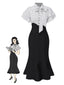 Schwarz 1930er Dots Krawattenhals Meerjungfrauenkleid