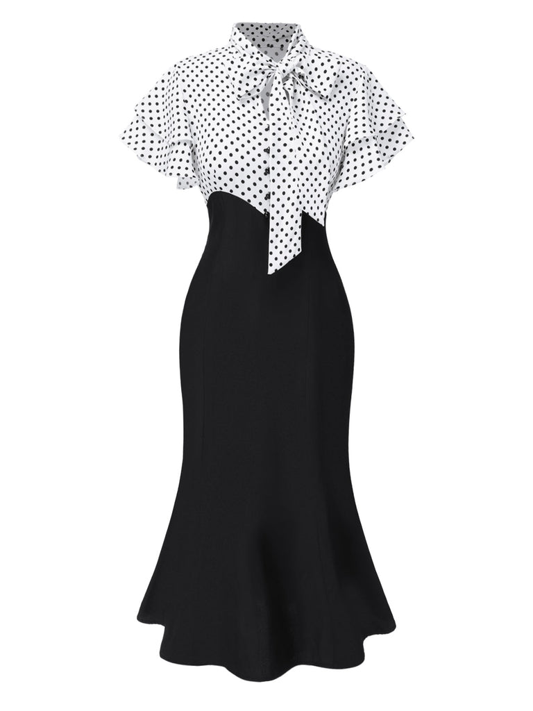 [Vorverkauf] Rot 1930er Dots Krawattenhals Meerjungfrauen Kleid