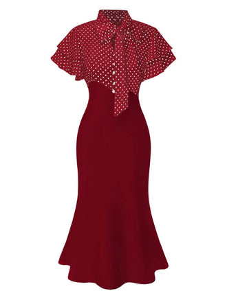 Rot 1930er Dots Krawattenhals Meerjungfrauen Kleid
