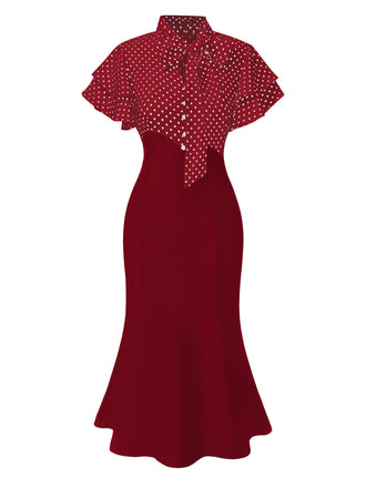 Rot 1930er Dots Krawattenhals Meerjungfrauen Kleid
