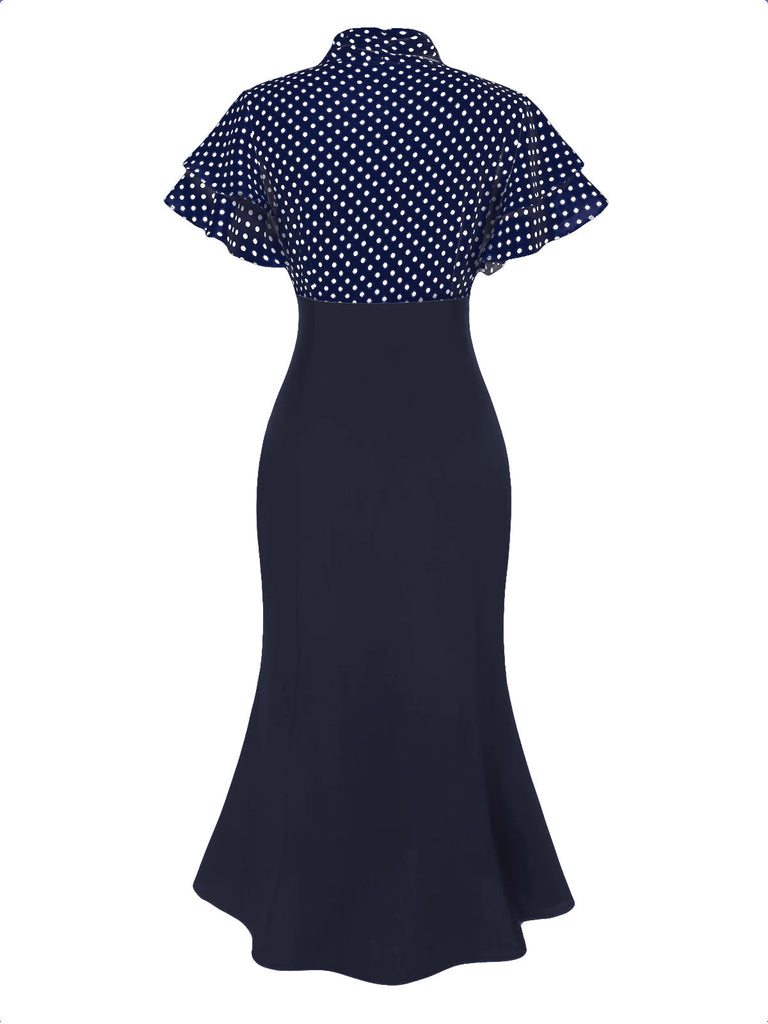 Schwarz 1930er Dots Krawattenhals Meerjungfrauenkleid