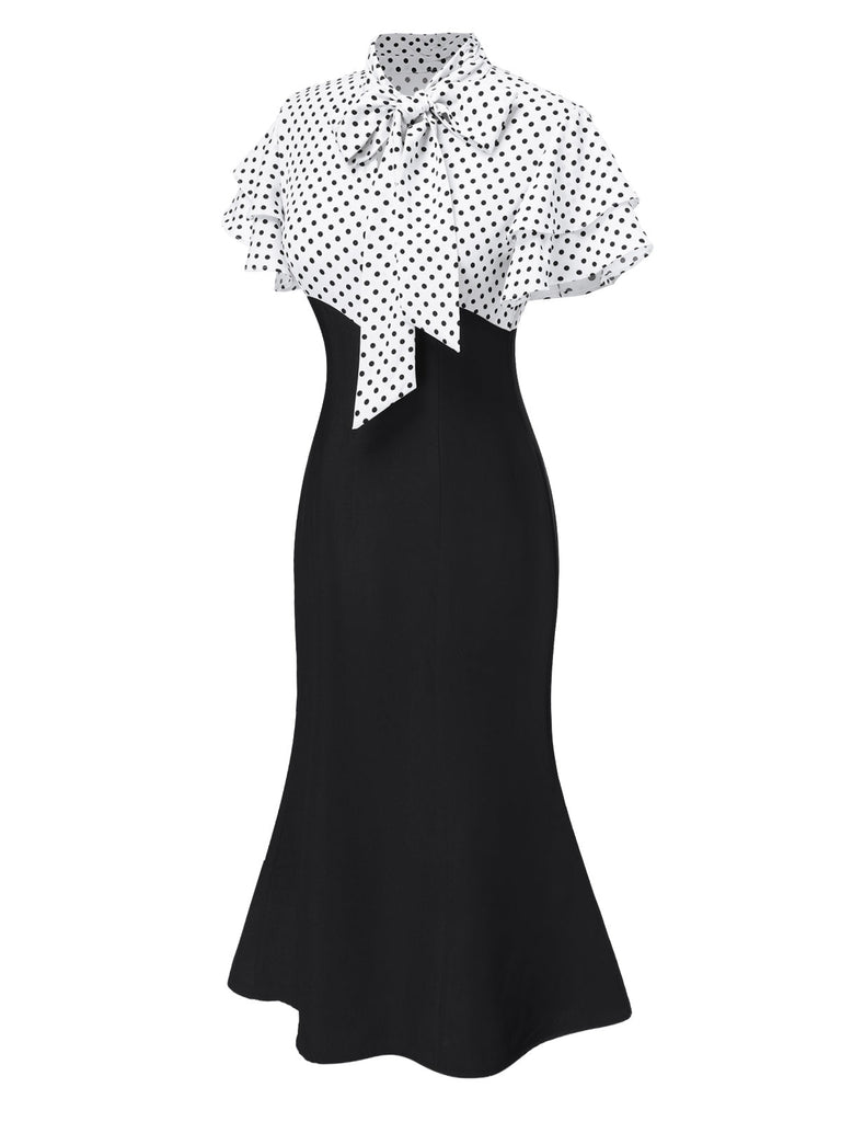 [Vorverkauf] Rot 1930er Dots Krawattenhals Meerjungfrauen Kleid