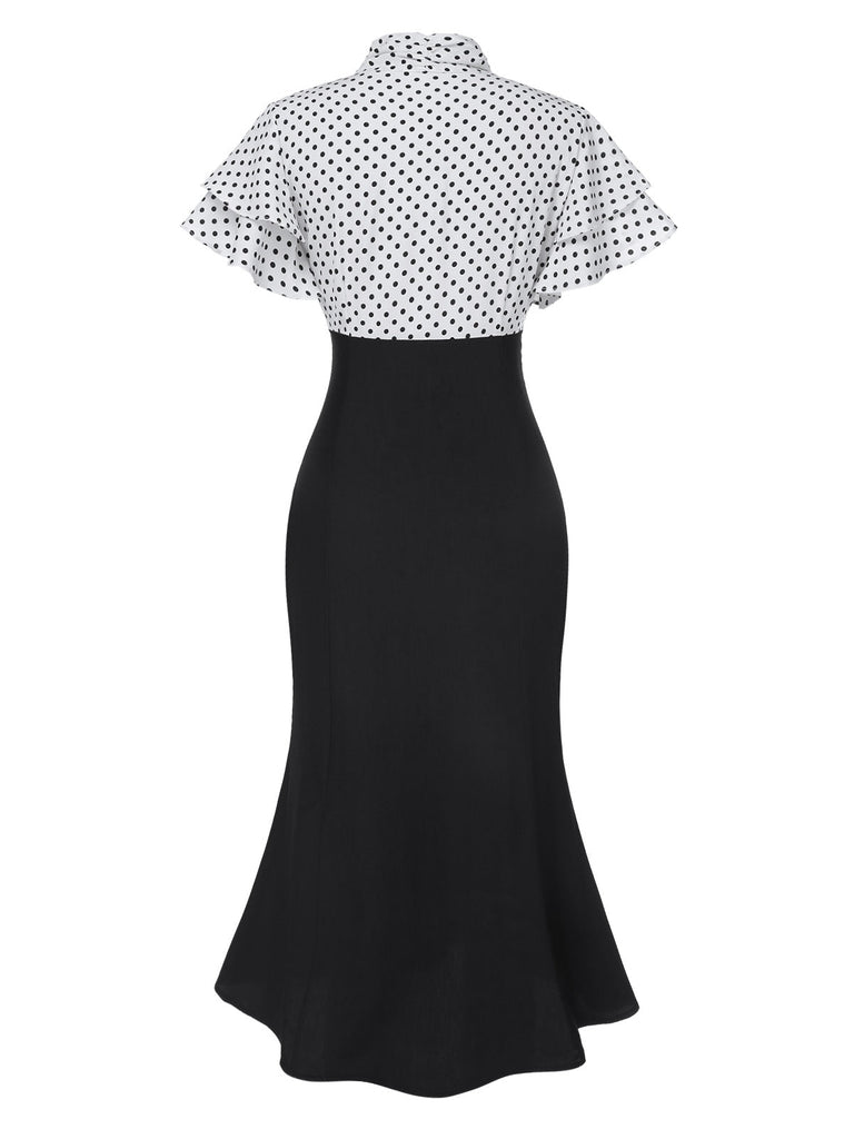 [Vorverkauf] Rot 1930er Dots Krawattenhals Meerjungfrauen Kleid