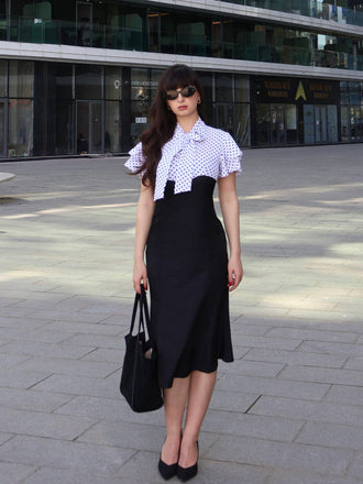 Schwarz 1930er Dots Krawattenhals Meerjungfrauenkleid