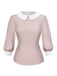 Rosa 1940er Farbblock Peter Pan Kragen Bluse