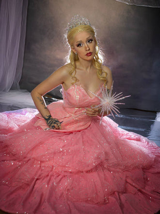 Rosa 1950er Glinda Wicked Glitter Netz Swing Kleid