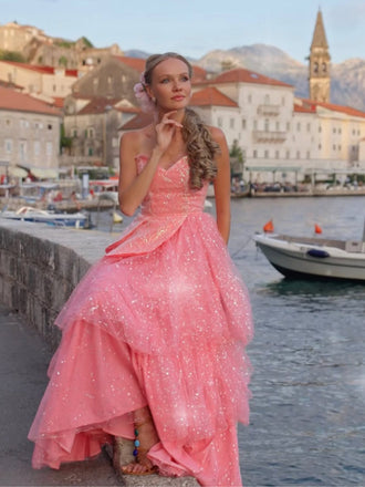 Rosa 1950er Glinda Wicked Glitter Netz Swing Kleid