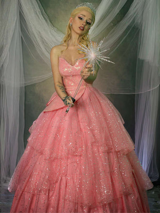 Rosa 1950er Glinda Wicked Glitter Netz Swing Kleid