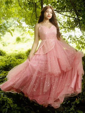 Rosa 1950er Glinda Wicked Glitter Netz Swing Kleid