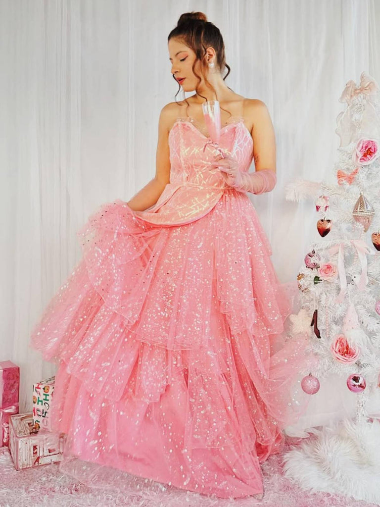 Rosa 1950er Glinda Wicked Glitter Netz Swing Kleid