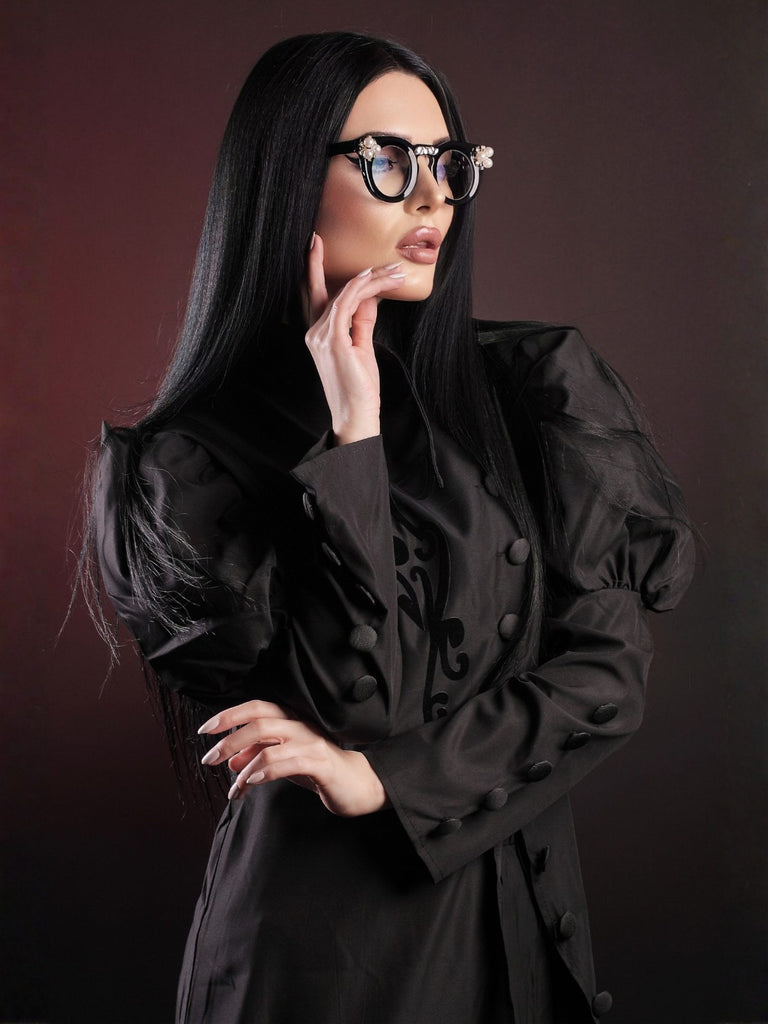 Schwarz 1940er Gothic Wicked-Inspiriert Elphaba Blumen Hexenkleid