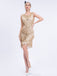 Gold 1920er Gatsby Pailletten Quaste Patchwork Kleid