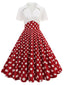 1950er Revers Polka Dots Patchwork Swing Kleid