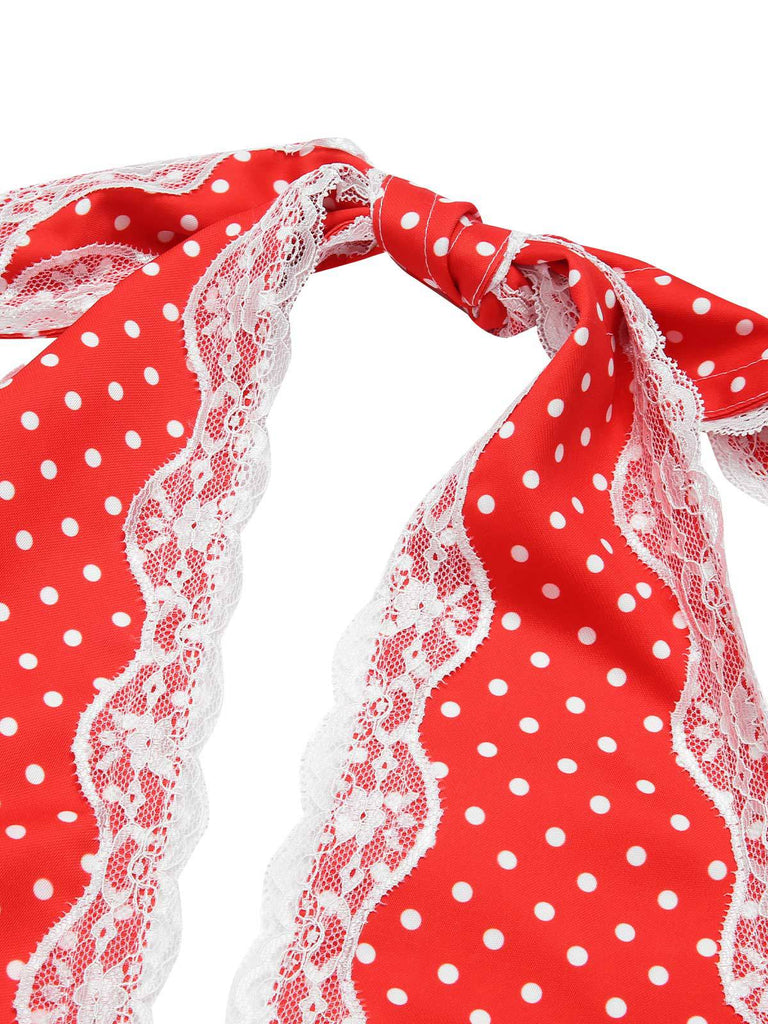 [Vorverkauf] Rot 1950er Polka Dots Plissiertes Spitze Halter Kleid