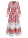 Rosa 1970er Blumen Boho V-Ausschnitt Kleid